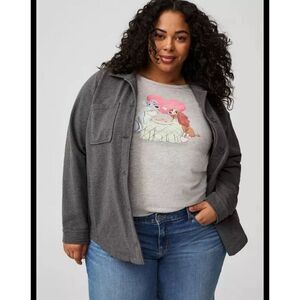 Torrid Shacket Jacket Womens Size 3 Gray Fleece Button Up Stretch Fall Pockets